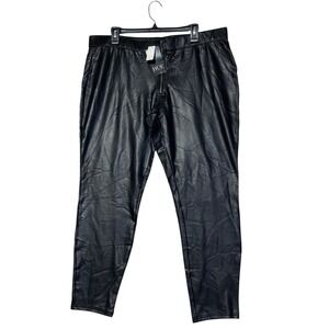NWT Hue Studio Womens XXL Faux Leather Leggings Black High Rise‎ Exposed Zip New